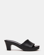 WEYRA Black Leather Mule Wood Bottom Women's Sandal | Steve Madden