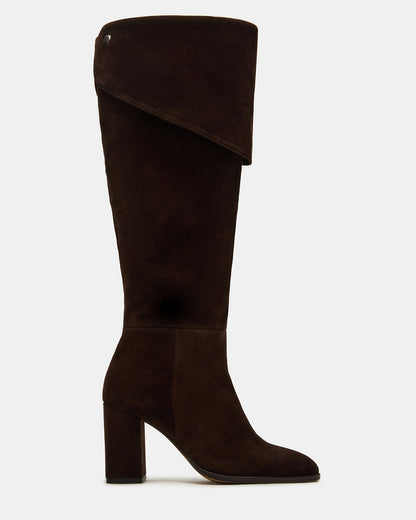 WINSLET Brown Suede Knee-High Block Heel Women's Boot | Steve Madden