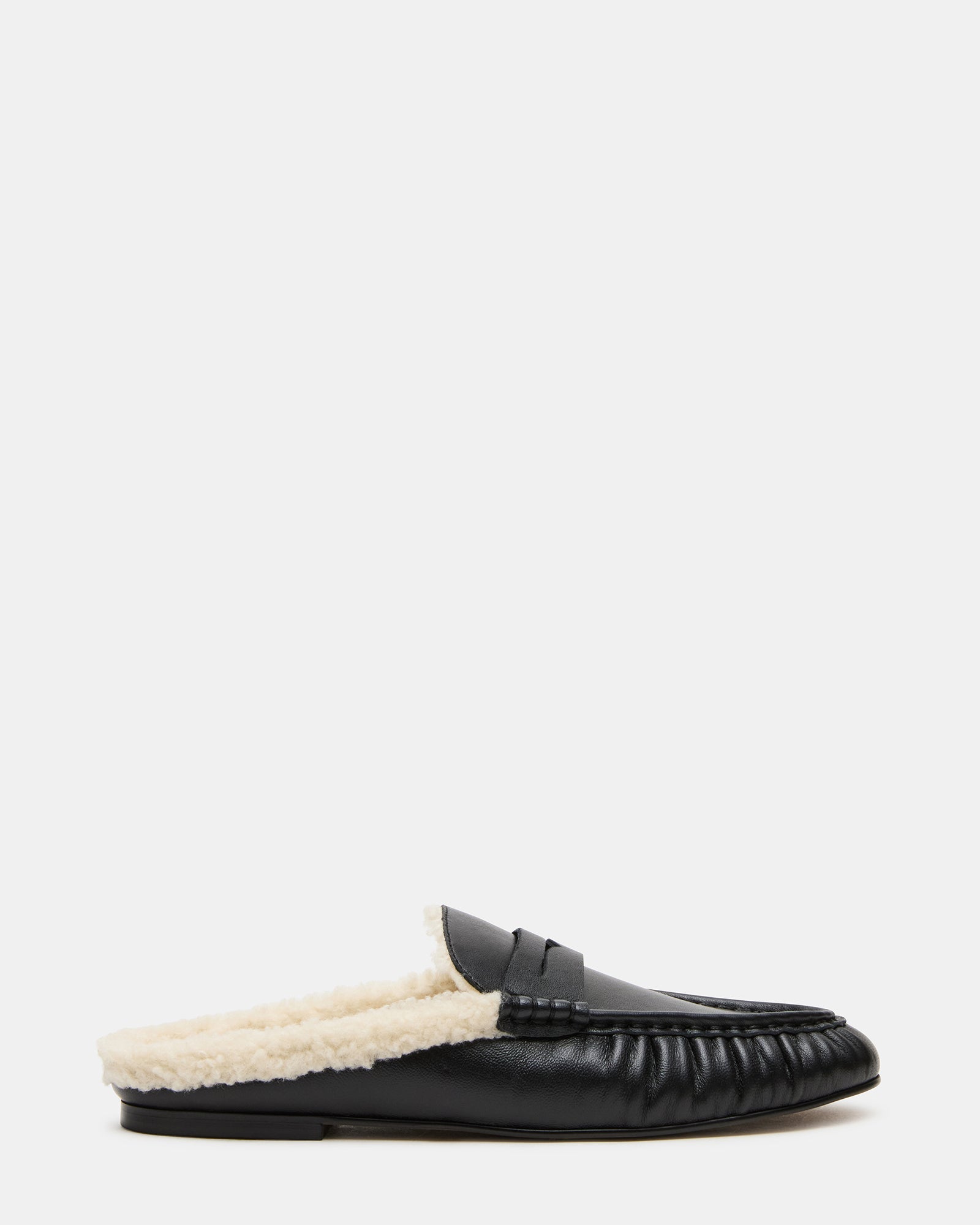 RAFE Faux Fur Black Leather Slip-On Mule Women's Loafer | Steve Madden